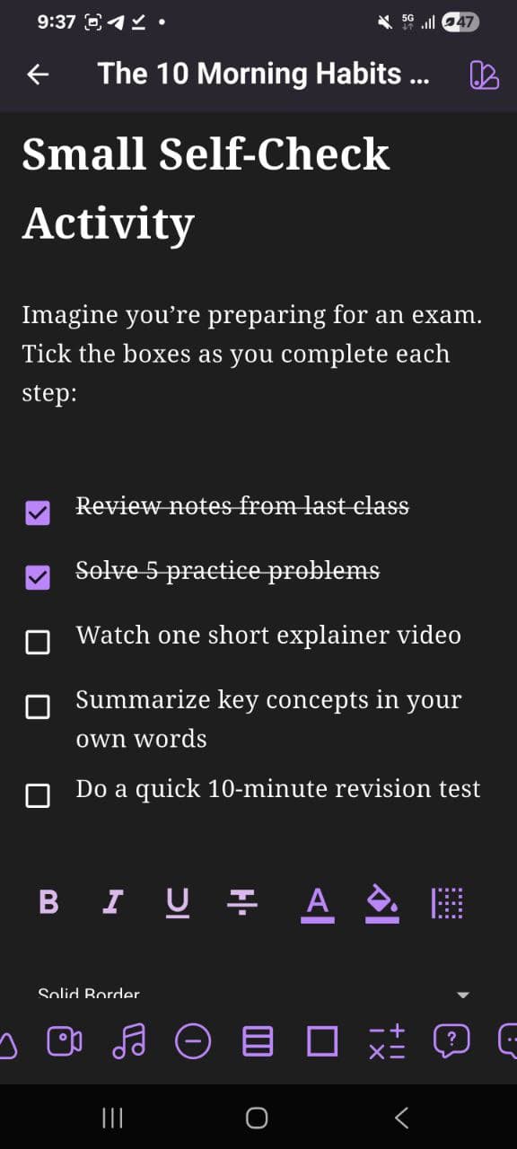 Checkbox block for task lists